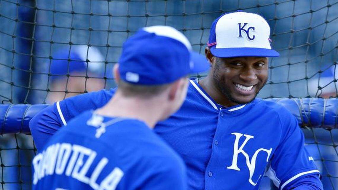 
With the American League Championship Series MVP award and a new son, Royals outfielder Lorenzo Cain (right) has a lot to smile about.

 
