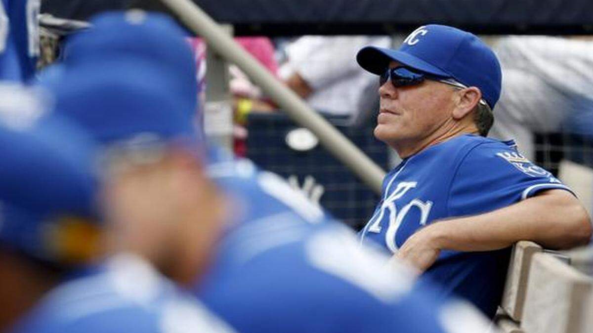 
Kansas City Royals manager Ned Yost watched Saturday’s game at Yankee Stadium.
