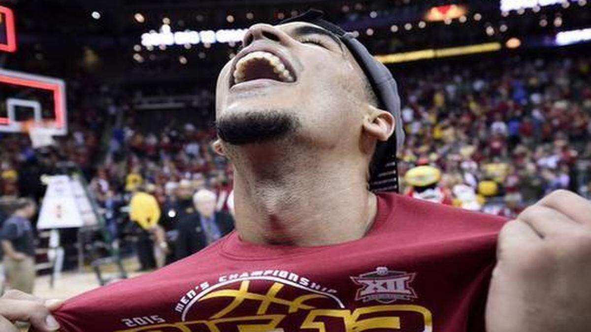 
Iowa State’s Naz Long showed off his T-shirt that proclaimed the Cyclones were Big 12 Tournament champions after a 70-66 win over Kansas on Saturday at the Sprint Center.


