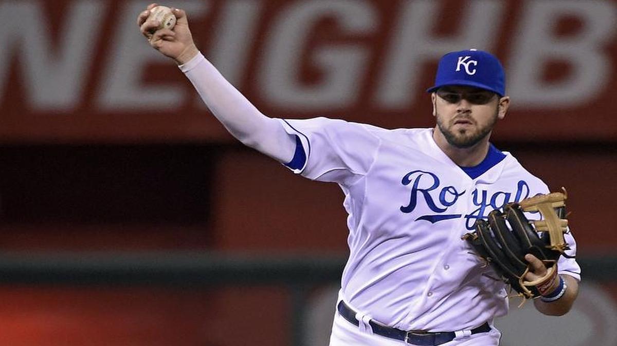 
Royals third baseman Mike Moustakas ended up forcing the Cardinals’ Matt Hollidayout at second on a grounder by Matt Adams in Friday night’s game.
