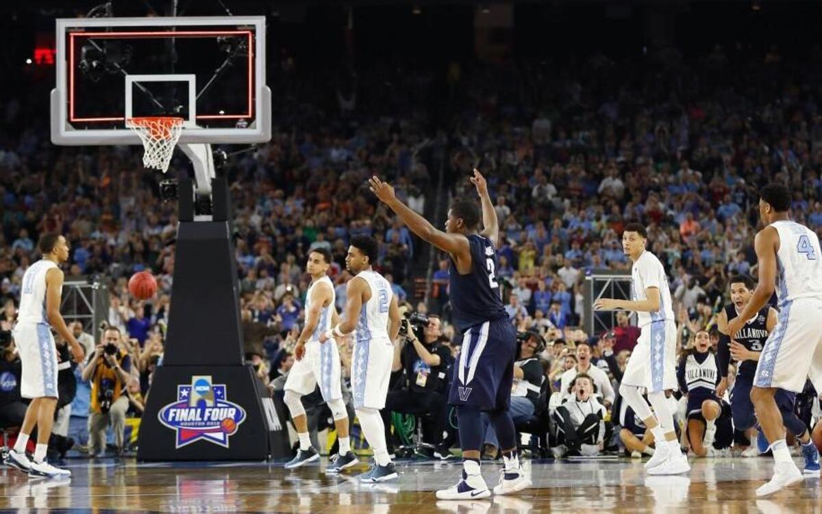Villanova forward Kris Jenkins (2) reacts after his buzzer-beater three-pointer at the end of Monday’s NCAA Final Four tournament college basketball championship game. Villanova beat North Carolina 77-74.
