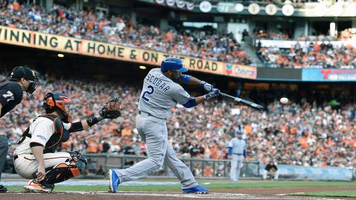 
Alcides Escobar opened Friday’s game three of the World Series with a double. He later scored the first run in the first inning.


