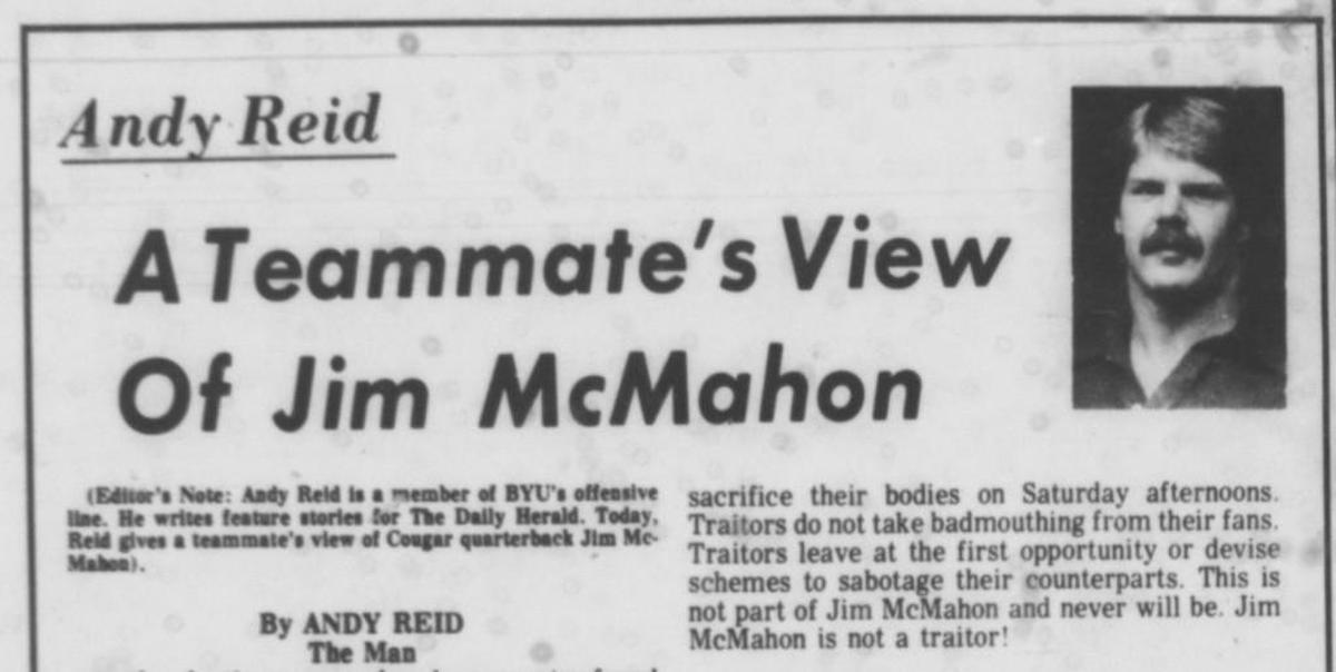 Chiefs coach Andy Reid was a student-athlete at BYU in 1980 when he wrote about his team, including quarterback Jim McMahon, for the Provo Daily Herald.