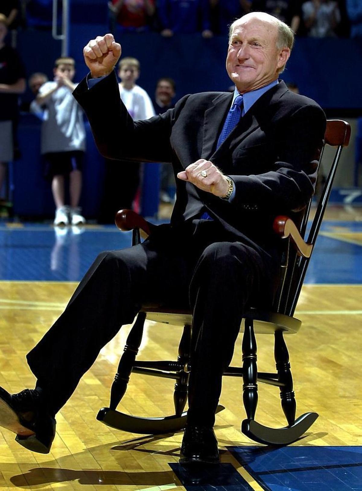 KU presented Stewart with a retirement gift: a rocking chair.