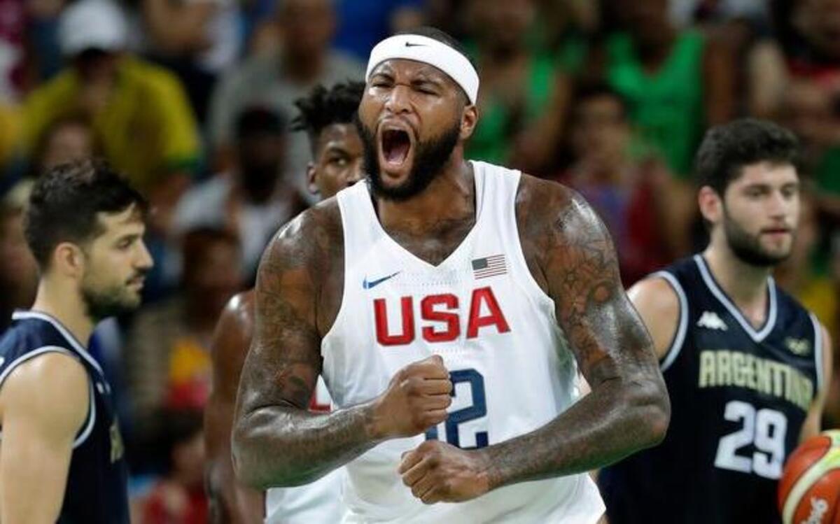 The United States’ DeMarcus Cousins was pumped up after making a basket in Wednesday’s 105-78 victory over Argentina.