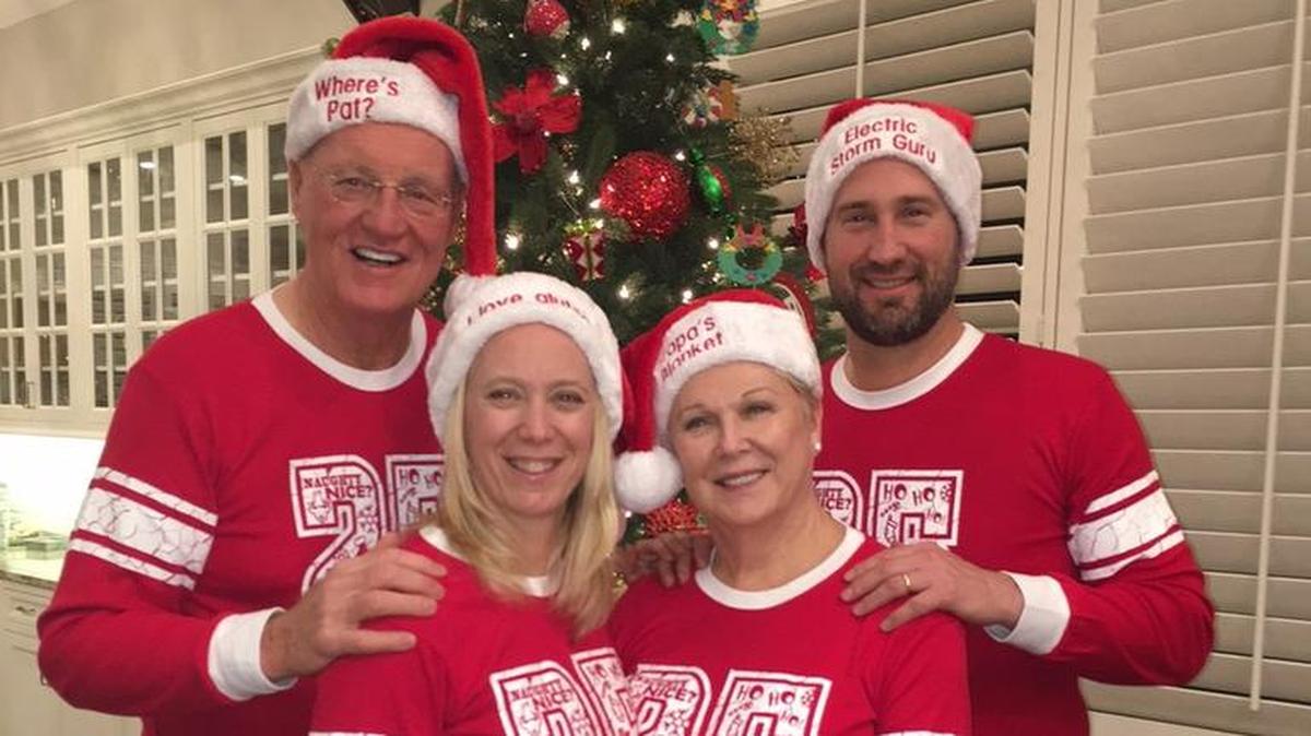For Christmas one year, Brian Schottenheimer’s wife bought the family matching pajamas with personalized hats. From left are former Chiefs coach Marty Schottenheimer (who passed in 2021), Brian’s wife Gemmi, Marty’s wife Pat and their son, Brian.