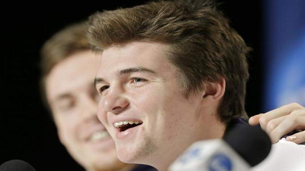 
Notre Dame’s Steve Vasturia was in a pretty good mood during the team’s news conference at the on Friday in Cleveland. Notre Dame faces Kentucky on Saturday.


