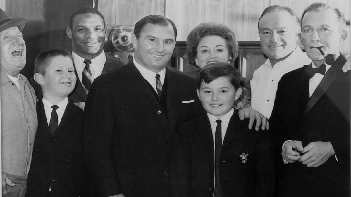 Before the Chiefs played in Super Bowl I (OK, this wasn’t the 1969 season, but it was too cool to leave out), a TV variety show called “The Hollywood Palace” invited coach Hank Stram and running back Mike Garrett to appear. They took this photo with, from left, Jimmy Durante, Dale Stram, Phyllis Stram (to the right of her husband and Garrett), Henry Stram (in front of Phyllis), Bob Hope and Bing Crosby.
