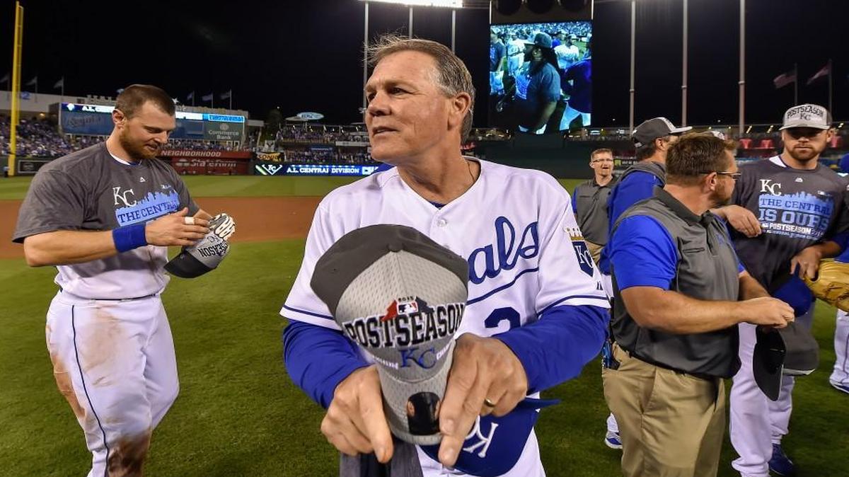 
Royals manager Ned Yost adjusted a postseason baseball cap in celebration of the team's clinching of the AL Central Division with Thursday’s 10-4 win over the Mariners at Kauffman Stadium.
