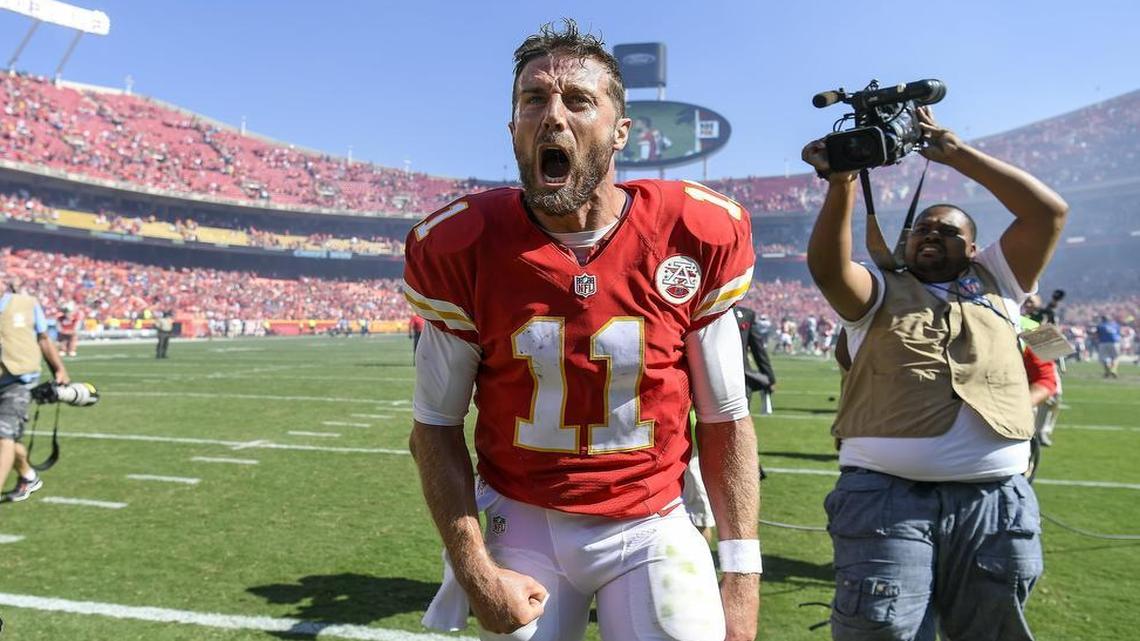 Kansas City Chiefs quarterback Alex Smith was fired up after beating the Chargers in last season’s opener.