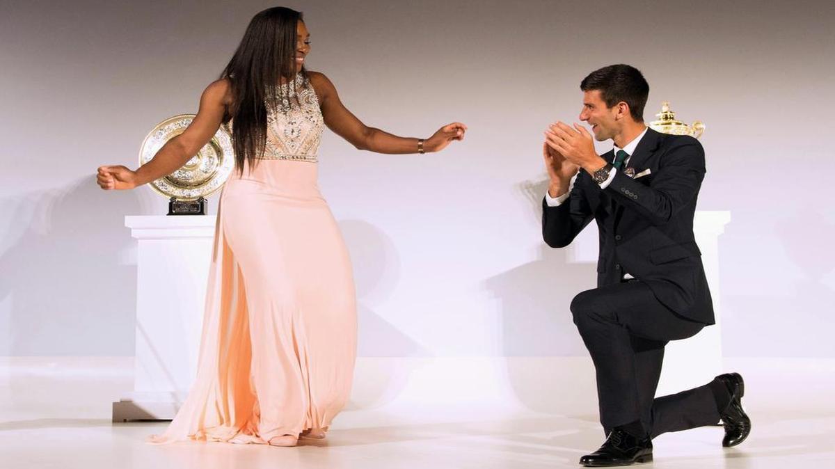 
Wimbledon champions Serena Williams (left) and Novak Djokovic danced on stage at the Wimbledon Champion dinner on Sunday at the Guildhall in London.
