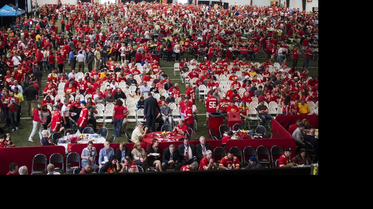 
Thousands of fans gathered to hear who the Chief's chose with their first-round pick during a Draft Night party for season ticket holders at the Kansas City Chiefs indoor practice facility on Friday, April 30, 2015, in Kansas City, Missouri.
