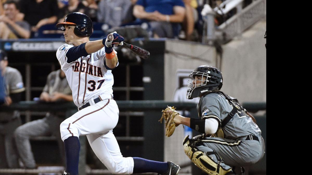 
Virginia’s Thomas Woodruff hit a two-run single against Vanderbilt during the sixth inning of Tuesday’s game.
